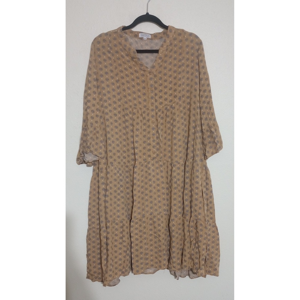 Sweet Salt Womens Tan Floral Tiered Midi Dress Modest Ruffle Sleeve Viscose 26
